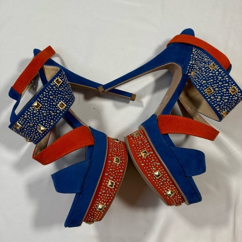 Alba Blue and Orange Studded Platform Heels - Picture 7 of 12
